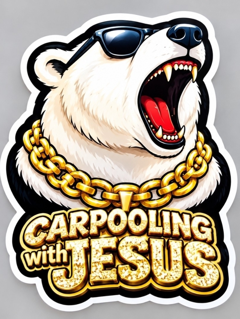 Carpooling with Jesus Polar Bear Sticker